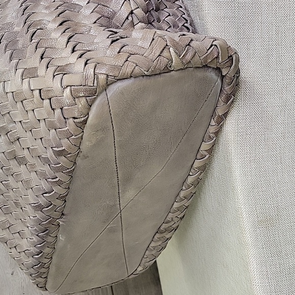 Florence Italy Gray Woven Leather Gray XL Tote Shoulder Bag Handbag Purse - Picture 6 of 14